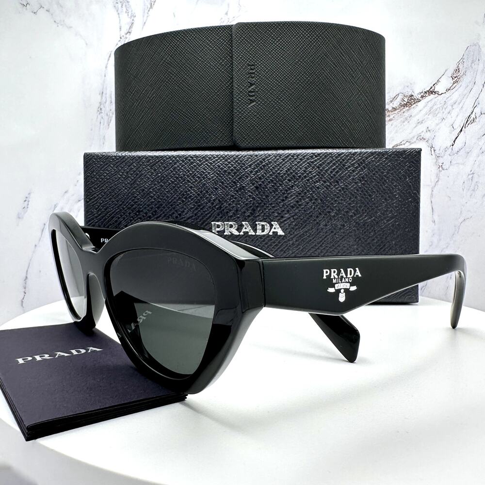 New PRADA Sunglasses Black Butterfly Cat Eye Logo Symbole Logo New - Picture 5 of 16